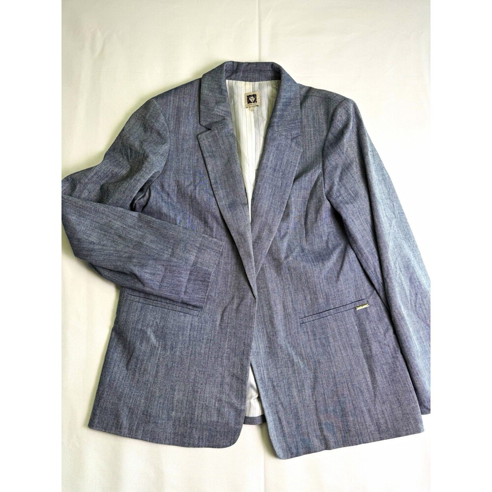 Anne Klein Women's Blue L Blazer Single-Breasted 1- Twill Lined